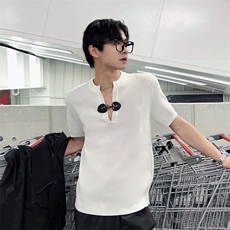 <自家图>金属锁扣v领夏季潮流简约纯色透气薄款T恤CB201-P50，男装T恤，星座1109-4
