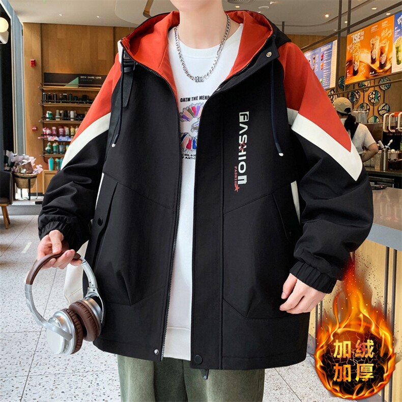 美式开衫秋冬季外套男宽松潮流帅气加绒加厚夹克冬 A436-6805-P85图片