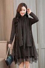 蕾丝衫中长款加绒打底衫2020冬季新款潮流宽松简约，女装蕾丝衫/雪纺衫，安之芮娜