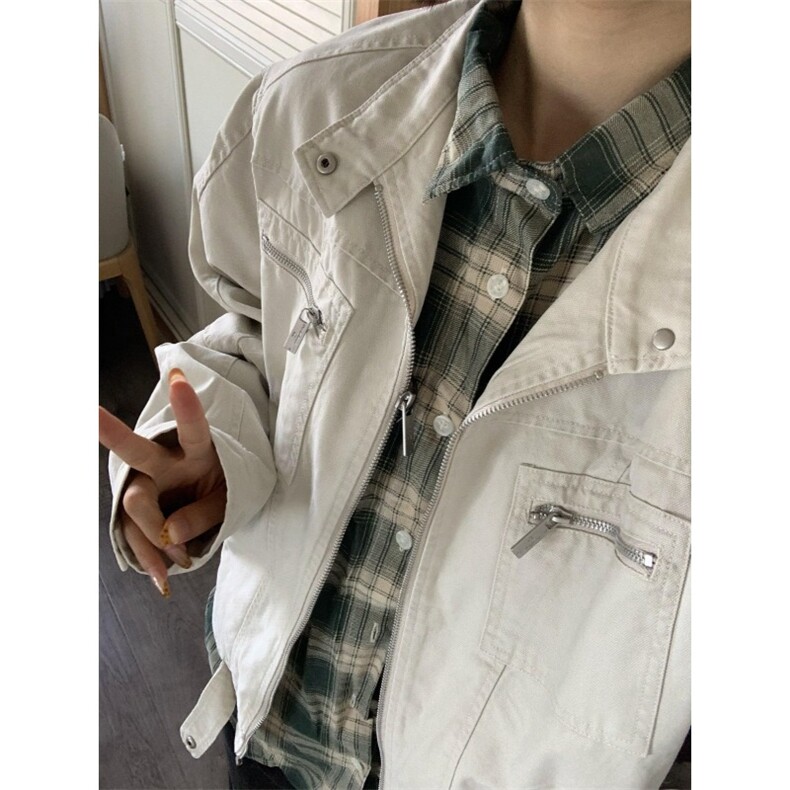 美式古着vintage水洗帆布牛仔外套男女款多口袋立领工装情侣夹克,男装工装外套,星座813-2