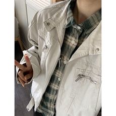 美式古着vintage水洗帆布牛仔外套男女款多口袋立领工装情侣夹克，男装工装外套，星座813-2