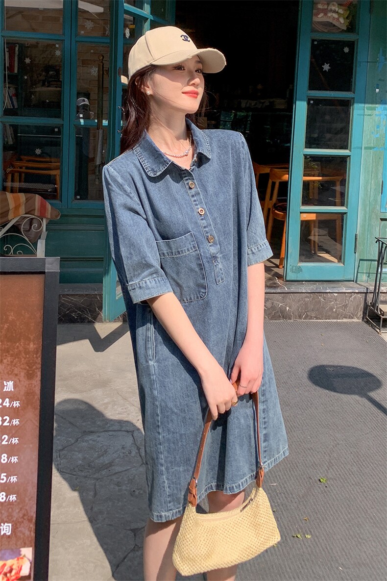 《现货新品》港风牛仔翻领宽松连衣裙,女装连衣裙,MQ