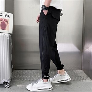 2025夏季新款休闲裤男魔术贴束脚裤潮流薄款拉链九分裤潮牌哈伦，男装休闲裤，电商A327