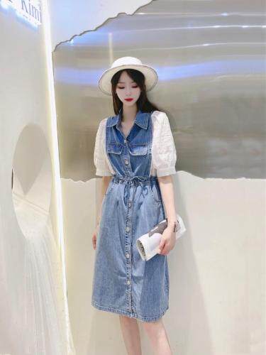 拼接收腰气质连衣裙，女装连衣裙，尹谜