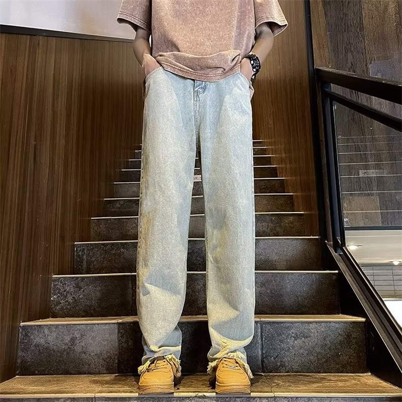 欧美高街牛仔裤男夏季新款ins潮牌黄泥染牛仔裤NA09P45,男装牛仔裤,星座1116-2