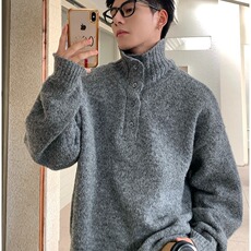 网络图老钱风可翻纽扣高领针织毛衣潮男，男装针织衫/毛衣，星座410-7