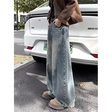 W9033-P58网图现货春季新款复古蓝阔腿牛仔裤高腰宽松显瘦长裤，男装牛仔裤，星座1608-2