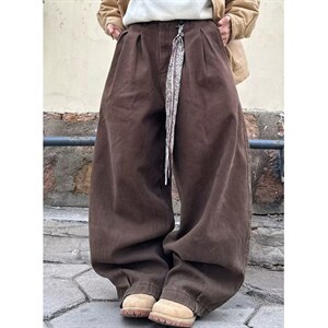 美拉德咖色高腰阔腿休闲男春秋2026新款宽松直筒工装裤子CAH912图片