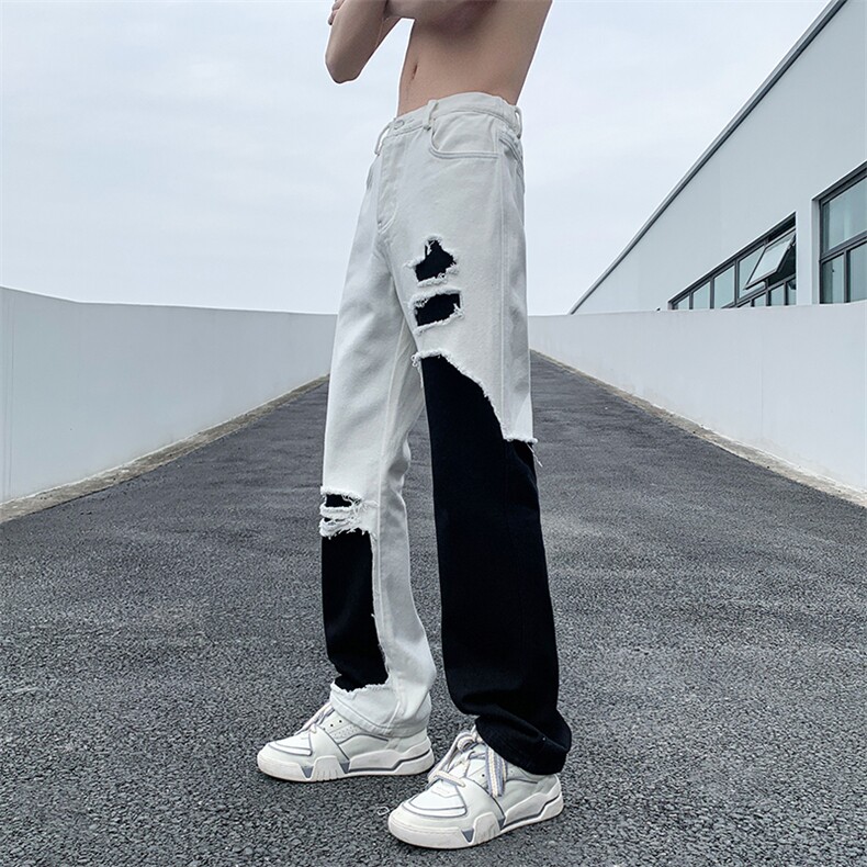 B221美式ins高街暗黑小众情侣个性破洞牛仔裤LK23046-P70控98,男装牛仔裤,电商B221