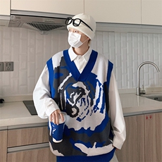 潮流V领针织衫秋季休闲外穿背心马甲男高街ins无袖毛衣M597-P37，男装背心/马甲，星座512-2