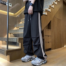 YK122P35品质保障！夏季垂感冰凉褶皱潮流侧边三条杠织带休闲裤，男装休闲裤，电商A249