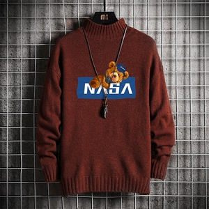 NASA半高领毛衣大码针织衫男毛线衣男网格 M18247-P45 加绒款-P65图片