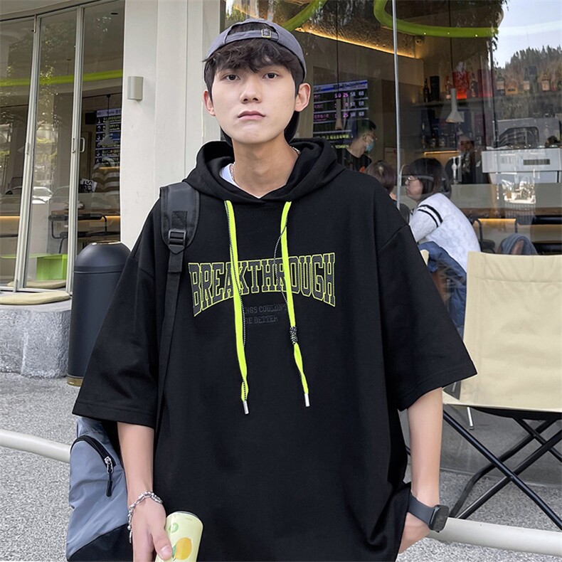 新款优品男士短袖连帽抽绳发泡印花T恤宽松上衣ZDL3207-P53,男装T恤,星座717