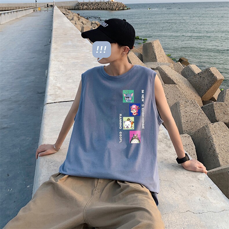 ！港风2023夏季无袖背心男加肥加大码宽松短袖T恤男BX268-P20,男装背心/马甲,电商B371