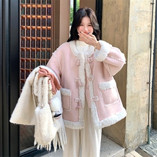 粉色羊羔毛外套女冬季2025年新款韩系超好看加厚保暖皮毛一体上衣，女装棉衣/棉服，2C007