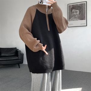 8XL-M撞色半拉链毛衣宽松慵懒风插肩袖大码针织衫外套MY1513/P75图片