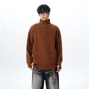 8XL-M立领半拉链毛衣男大码慵懒风宽松日系针织衫外套MY19002P78图片