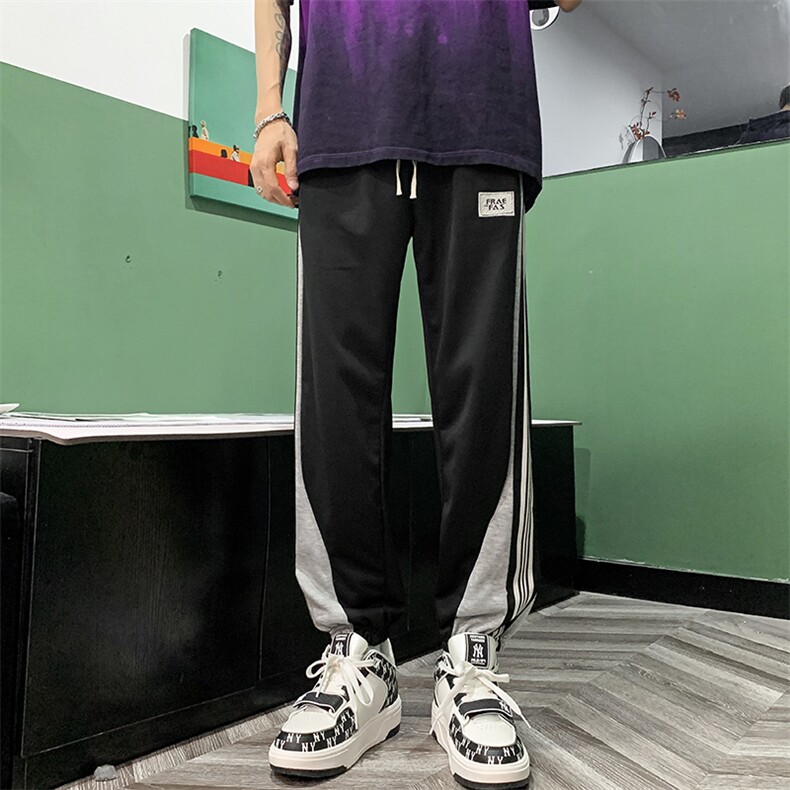 2023撞色拼接条纹卫裤男宽松运动休闲高街美式束脚裤子K0014-P32,男装休闲裤,星座308B-1