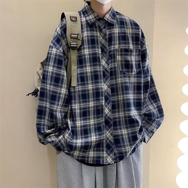 日系复古秋季衬衫男咖色男生穿搭格子衣服高级感青少年长袖衬衣,男装衬衫,星座218-1（原230）