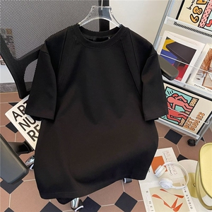 夏季短袖t恤男宽松半袖青少年圆领体恤港风纯色打底衣服2507P35