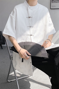 8XL-M 特大码新中式衬衫男复古风垂感短袖衬衫外套CS512P48图片