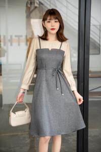 秋装新款上市：拼色修身连衣裙M一XXL，女装连衣裙，拉思维加丝