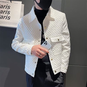 小香风格子外套男春秋款韩系风格上衣高级感短款潮牌男装夹克秋季图片