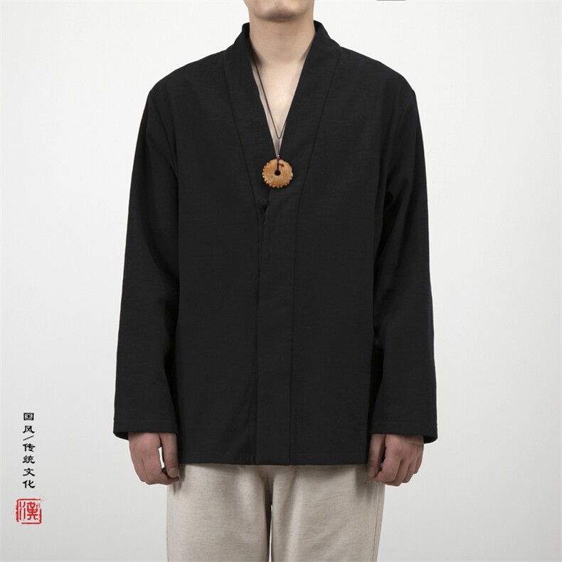2025秋冬新款风男装改良汉服新中式棉麻汉服衬衫C012P85,男装衬衫,钱塘802