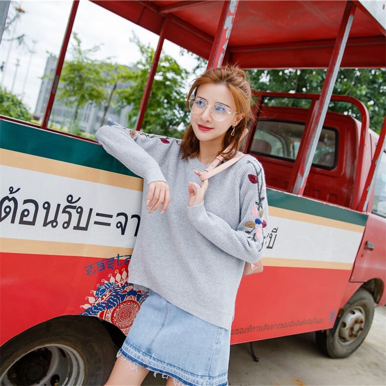 2021年秋季长袖套头普通毛线圆领通勤针织衫/毛衣修身时尚韩版百搭气质，女装针织衫/毛衣，奕阳依阁