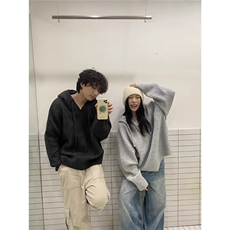 高级灰连帽针织毛衣衫男女2026春季古着复古宽松外套V17-P55网图，男装针织衫/毛衣，电商B245