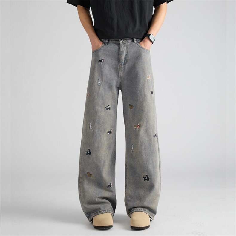 复古小众设计牛仔趣味GG刺绣宽松显瘦直筒裤-NZ312，男装牛仔裤，星座1002-2