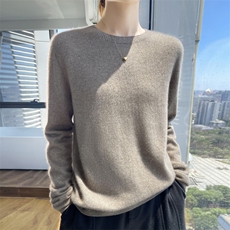 时尚百搭红色长袖圆领纯色套头衫秋季新品显瘦保暖针织衫，女装针织衫/毛衣，昭美羊绒