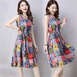 优雅韩版修身显瘦连衣裙2021年夏季无袖套头甜美中长款，女装连衣裙，奕阳依阁