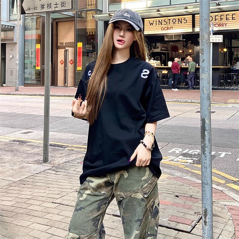 万针全刺绣工艺抖音得物高品质260克重磅纯棉双纱美式高街短袖T恤,男装T恤,电商A486
