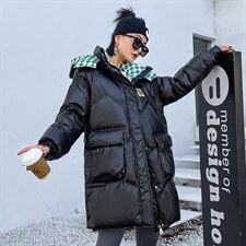 现货2022年冬季新款中长款连帽韩版休闲时尚加厚白鸭绒羽绒服,女装羽绒服,时尚俏佳人