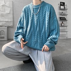 8XL-M麻花毛衣男宽松大码慵懒风情侣圆领针织衫线衣外套MY1512P65，男装针织衫/毛衣，电商B238