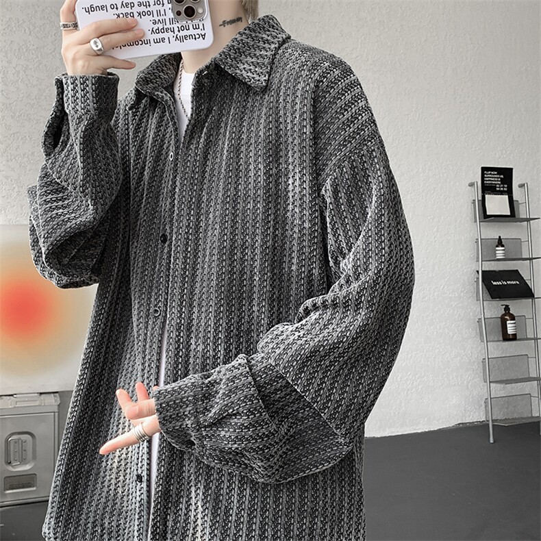 8XL-M鱼骨纹小香风衬衫男生春秋衬衣宽松慵懒垂感外套CS29009P45图片