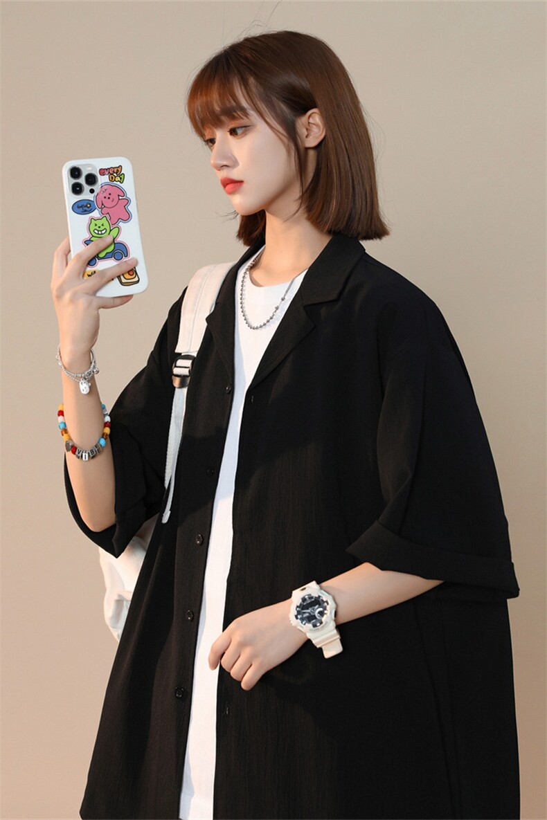 C6026/P35夏款2023新款中性风短袖衬衣男女大码开衩弹力衬衫控58,男装衬衫,电商A141
