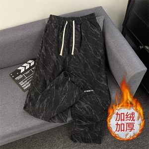 扎染灯芯绒裤子男女秋冬款加绒直筒宽松阔腿长裤重磅卫裤帅休闲裤图片