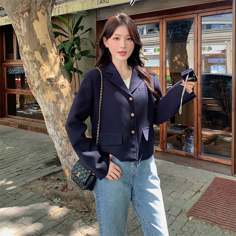藏青色设计感休闲西装外套女2025春秋法式名媛气高级感显瘦小西服,女装西装,2C205
