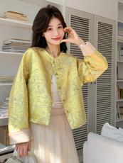 新中式复古提花短外套女2025春季新款高级感气质遮肉显瘦廓形上衣，女装短外套，C位