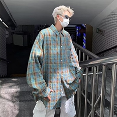 格子衬衫男女同款ins潮牌宽松痞帅长袖格纹衬衣帅气薄款防晒外套，男装防晒衣，星座716-2