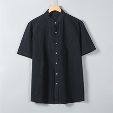 男士衬衫短袖衬衣半袖纯棉麻衬衫立领休闲XZ1512-2412-P25，男装衬衫，星座1512