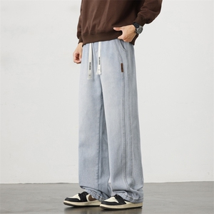 特批美式高街牛仔裤男士2026新款宽松直筒抽绳休闲裤子J8055-P40图片