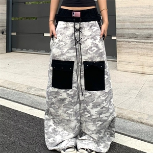 港风秋冬款男女牛仔裤双裤头扎染迷彩直筒宽松长裤NK8051 P65图片