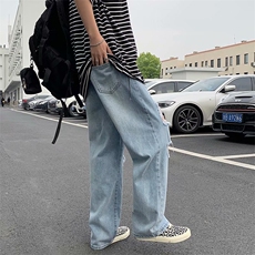 高街破洞牛仔裤男夏季韩版复古九分裤ins宽松直筒乞丐裤N350-p40，男装牛仔裤，星座1008