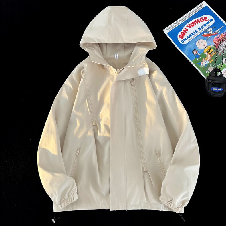 春季男士户外冲锋衣防水连帽纯色外套大码夹克潮A266-JK8018-P45，男装夹克，电商A266