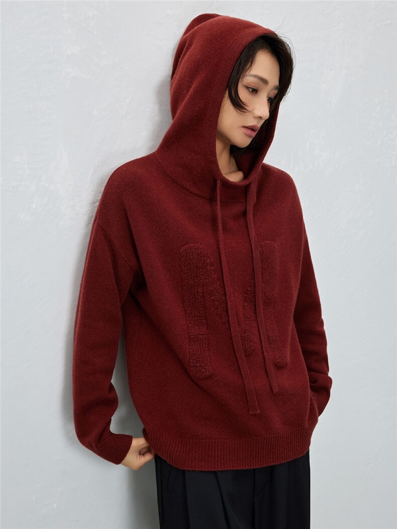 2025年秋季新款毛巾绣字母帽衫，女装针织衫/毛衣，邦太羊绒