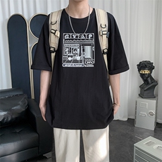ins宽松半袖体恤港风休闲五分袖夏季印花短袖T恤男潮流T050-P18，男装T恤，星座512-2