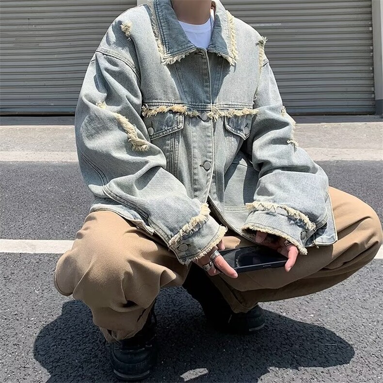 复古毛边做旧破洞牛仔外套N08P65,男装夹克,星座1116-2
